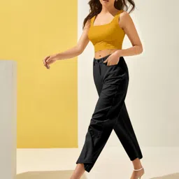 berry bird Casual Sleeveless Solid Women Yellow Top image 5