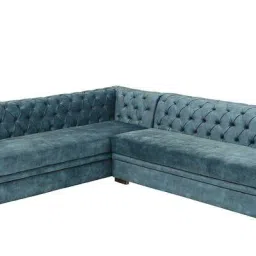 amberville from pepperfry Cypress Velvet Corner Sofa in Textured Light Teal Colour in L Shape image 4