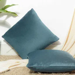 cazimo Teal Green Holland Velvet Solid 16X16 Inches Cushion Cover image 1