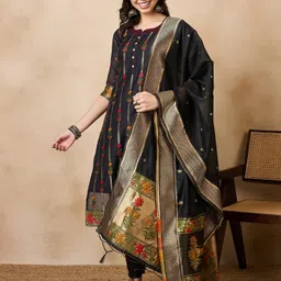 tasrika Women Chanderi Kurta Pant Dupatta Set image 2
