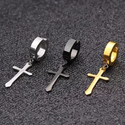 vien Fashion Punk Non-Piercing Ear men's jewelry (3PCS ) Silver Black Gold Metal Huggie Earring-picture-10