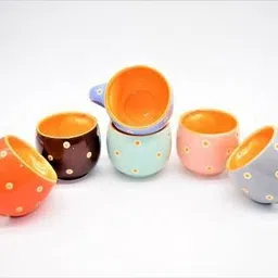 kiki creation Pack of 6 Ceramic, Bone China Colorful Designer Small Size Premium Quality Tea Cup Set, image 3