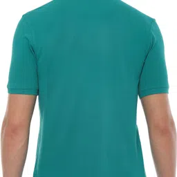 allen solly Men Solid Polo Neck Pure Cotton Green T-Shirt image 2