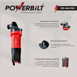 powerbilt 4"/100mm Corded Angle Grinder Machine for Grinding, Polishing & Cutting Angle Grinder image 3