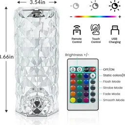 vaishno Rose Diamonds Table Lamp 16 Colour Changing USB Rechargeable Touch with Remote Night Lamp image 5