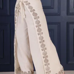 thread craft studio Women’s Khadi Block Printed Wrap Palazzo Pants Boho Style Wide Leg Trousers Women Pyjama image 3