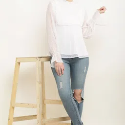mumraa Casual Regular Sleeves Self Design Women White Top image 5