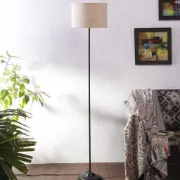 new era Speckle White Jute Shade Club Floor Lamp With Iron Base image 2