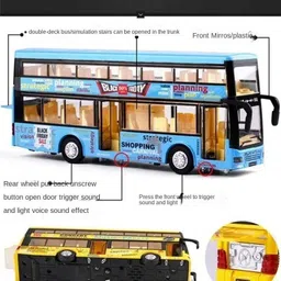 ukaxa Double Decker Die cast Metal Body Luxury Yellow Toy Bus with LED Light and Sound image 2