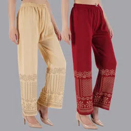 crown king garments Pack of 2 Women Relaxed Beige, Maroon Wool Trousers-picture-18