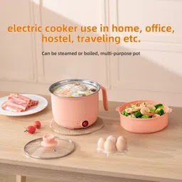 estervig Multipurpose Electric Cooking Pot with Steamer Non-Stick Inner Steel Rice Cooker Rice Cooker, Deep Fryer, Egg Boiler, Food Steamer, Slow Cooker, Travel Cooker image 4