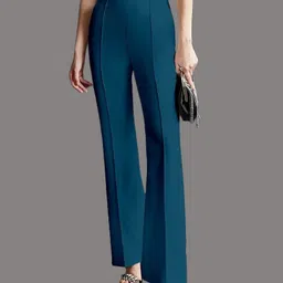 houseofcommon Women Regular Fit Blue Cotton Blend Trousers image 1