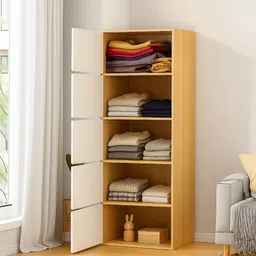 sasimo 5-Door 5-Shelf Closet Engineered Wood Collapsible Cupboard PC Collapsible Wardrobe-picture-46