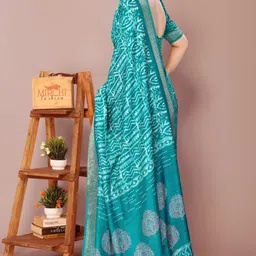 mirchi fashion Printed, Embellished Hand Batik Cotton Silk, Silk Blend Saree image 2