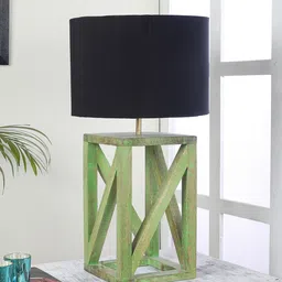 Black Shade Table Lamp With Wood Base By Tu Casa image 2