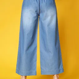 novio Denim Plazzo Women Flared Blue Cotton Blend Trousers image 2