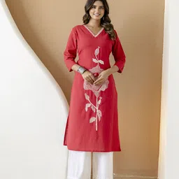 glam it up Women Embroidered Cotton Blend Straight Kurta-picture-24