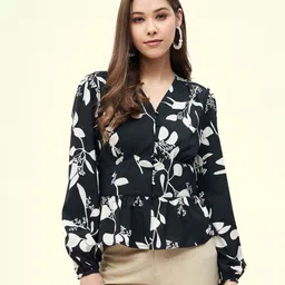 harpa Casual Regular Sleeves Printed Women Black Top-picture-36