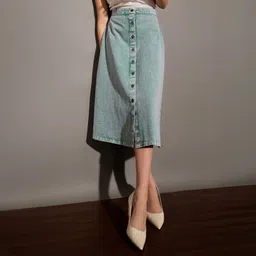 Women Washed A-line Green Skirt-image-77