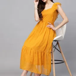 that six studio Women Fit and Flare Yellow Midi/Calf Length Dress image 5