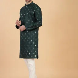 chirasvi Men Embroidered Cotton Silk Straight Kurta image 4