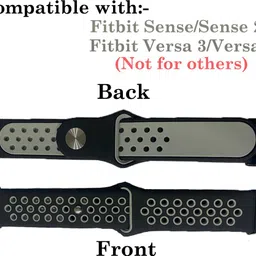 CellFAther Silicone Sport Dotted Strap Compatible with Fitbit Sense 1, Sense 2/ Fitbit Versa 3 & Versa 4 Smartwatches large size (Black/Grey) Smart Watch Strap image 2