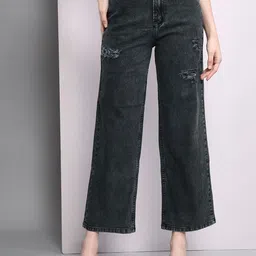 Women Flared High Rise Black Jeans-image-10