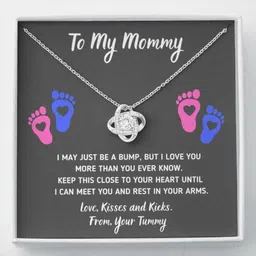 rakva Gift Mom Necklace, To My Mommy Heart-Feetâ€ Love Knot Necklace Gift For Mom Rhodium Zircon Sterling Silver Pendant Set-picture-14