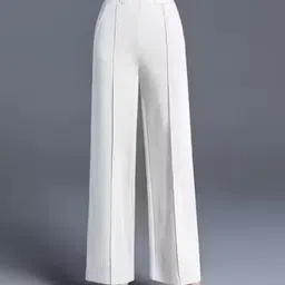 mymuni Women Regular Fit White Cotton Blend Trousers-picture-45