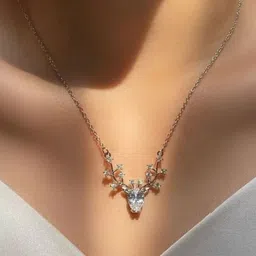 Pear Solitaire Antler Necklace Sterling Silver Plated Sterling Silver Necklace-image-14