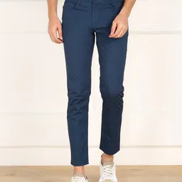 united colors of benetton Men Slim Fit Blue Pure Cotton Trousers-picture-14