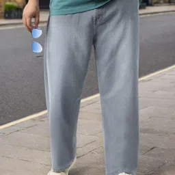 Men Loose Fit Mid Rise Grey Jeans-image-85