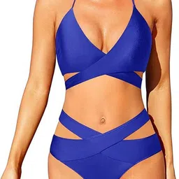 recent fashion Solid Women Bikini Blue Swimsuit-picture-37