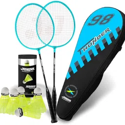 jaspo Thunder Badminton Kit,Badminton Set of Metal Alloy Rackets with shuttles and bag Badminton Kit image 1