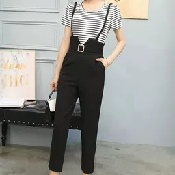 tiara world Women White, Black Dungaree-picture-14