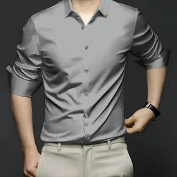 deemoon Men Regular Fit Solid Button Down Collar Formal Shirt image 3