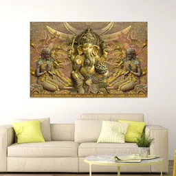 masstone Ganesha God Religious Sparkle Coated Self Adhesive Painting Without Frame Digital Reprint 24 inch x 36 inch Painting image 2