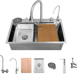 fossa 24"x18"x09" Single Bowl Waterfall Kitchen Sink 304 Garde Stainless Steel Rectangular Silver Sink with Integrated Pull-Out Faucet all Accessories Vessel Sink-picture-16
