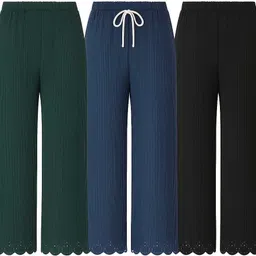 babita fashion Pack of 3 Women Regular Fit Green, Blue, Black Lycra Blend Trousers-picture-11