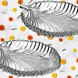 smilerry Small Beautiful Leaf Shape Glass Tray Plate for Serving (Pack of 2) (Leaf)_Ne Tray image 2