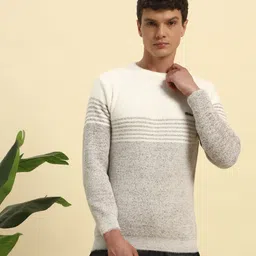 Men Striped, Self Design Round Neck Multicolor Sweater-image-3
