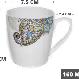 Pack of 6 Ceramic Femora Indian Ceramic Fine Bone China Pack of 6 Handmade Painted Design Tea Cup Coffee Cup- 6 pcs- (160 ML) (Multicolor) image 3