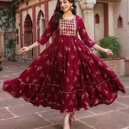 Women Embroidered Viscose Rayon Flared Kurta-image-8