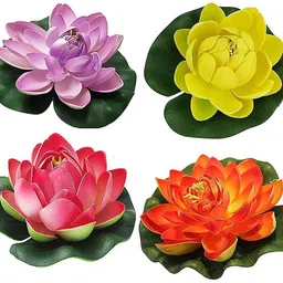 deziine Set of 4 Artificial Floating Lotus Flowers with Rubber Leaf for Outdoor inddoor Home Decoration - Set of 4 Multicolor Lotus Artificial Flower-picture-36