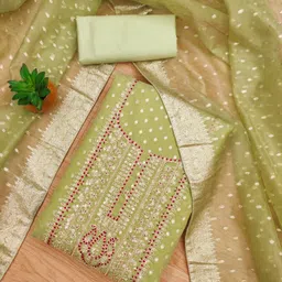 pandadisaree Unstitched Art Silk Salwar Suit Material Embroidered image 2