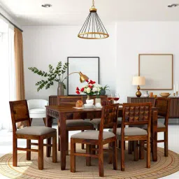 Ashoka 6 Seater Dining Table Set In Brown-image-9