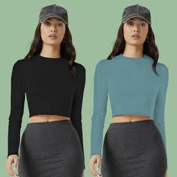 navyankaa Pack of 2 Casual Regular Sleeves Solid Women Light Blue Top image 1