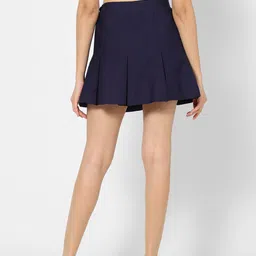 vastrado Women Solid Pleated Blue Skirt image 2