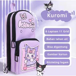 6-in-1 Canvas Pencil Case with 3 zip compartment for Girls : Cute & Organized Geometry Box-image-58