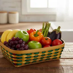 nalamtrades Handwoven Bamboo Multi-Purpose Tray (Red, Green & Natural) Tray image 3